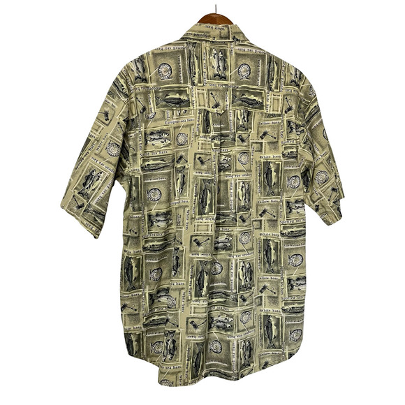 VTG Columbia Mens Sea Bass Print Button Up Shirt Size L Outdoor Fishing - Picture 2 of 7
